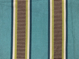 Designer Water & Stain Resistant Teal Blue Aqua Brown Green Beige Stripe Geometric Upholstery Fabric