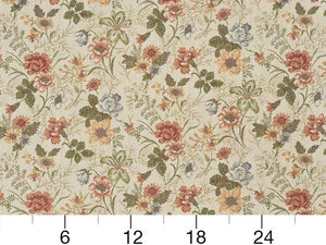 Heavy Duty Floral Tapestry Muted Orange Blue Green Red Beige Cream Upholstery Fabric