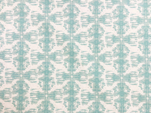 Designer Seafoam Aqua White Abstract Cotton Drapery Fabric