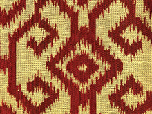 Load image into Gallery viewer, Designer Woven Rusty Red Beige Chenille Ethnic Tribal Geometric Ikat Water &amp; Stain Resistant Upholstery Fabric