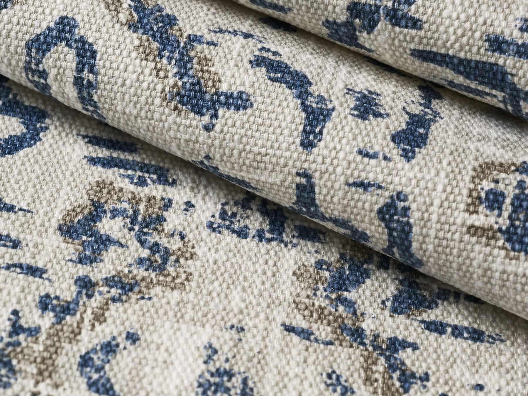 Navy Blue Beige Taupe Abstract Ikat Cotton Linen Upholstery Drapery Fabric