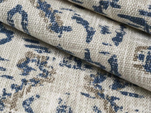 Load image into Gallery viewer, Navy Blue Beige Taupe Abstract Ikat Cotton Linen Upholstery Drapery Fabric