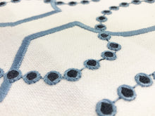 Load image into Gallery viewer, Ivory French Navy Blue Geometric Embroidered Trellis Drapery Fabric