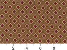 Load image into Gallery viewer, Heavy Duty Geometric Diamond Burgundy Red Ivory Gold Upholstery Drapery Fabric