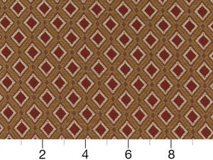 Heavy Duty Geometric Diamond Burgundy Red Ivory Gold Upholstery Drapery Fabric