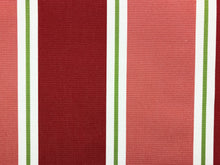 Load image into Gallery viewer, Outdoor Water &amp; Stain Resistant Coral Red Green Ivory Stripe Canvas Upholstery Drapery Fabric