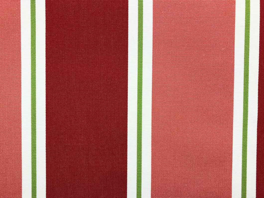 Outdoor Water & Stain Resistant Coral Red Green Ivory Stripe Canvas Upholstery Drapery Fabric