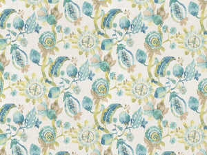 Linen Cotton Floral Ivory Lime Green Navy Blue Teal Olive Tropical Drapery Fabric