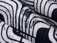 Load image into Gallery viewer, Cotton Indigo Blue White Geometric Abstract Art Deco Upholstery Drapery Fabric