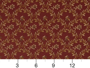 Heavy Duty Floral Brocade Burgundy Red Ivory Gold Upholstery Drapery Fabric