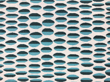 Load image into Gallery viewer, Indoor Outdoor Solution Dyed Acrylic Teal Aqua Blue Off White Geometric Upholstery Drapery Fabric