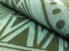 Load image into Gallery viewer, 34" of Zavi Textiles Eos Parkside Stain Resistant Abstract Ethnic Tribal Olive Green Teal Geometric Upholstery Fabric