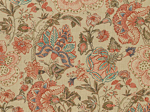 Beige Red Teal Olive Green Charcoal Floral Upholstery Drapery Fabric