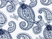 Load image into Gallery viewer, Designer Off White Navy Blue Embroidered Cotton Paisley Floral Drapery Fabric