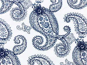 Designer Off White Navy Blue Embroidered Cotton Paisley Floral Drapery Fabric
