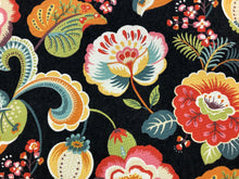 Load image into Gallery viewer, Pleasanties Fiesta Mill Creek Soil Repellent Black Coral Yellow Orange Teal Green Jacobean Floral Cotton Upholstery Drapery Fabric