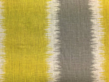 Load image into Gallery viewer, Kravet Gere Ikat Thom Filicia Olive Gray Yellow Cream Ivory Abstract Stripe Geometric Tribal Southwestern Linen Water &amp; Stain Resistant Drapery Upholstery Fabric