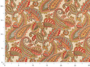 Beige Teal Yellow Red Green Paisley Upholstery Drapery Fabric