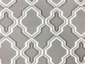 Water & Stain Resistant Indoor Outdoor Taupe Brown White Trellis Geometric Upholstery Drapery Fabric