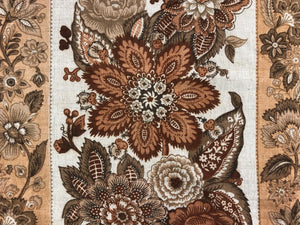 Vintage Schumacher Centerbrook Ecru Neutral Brown Beige Linen Floral Botanical Stripe Upholstery Drapery Fabric