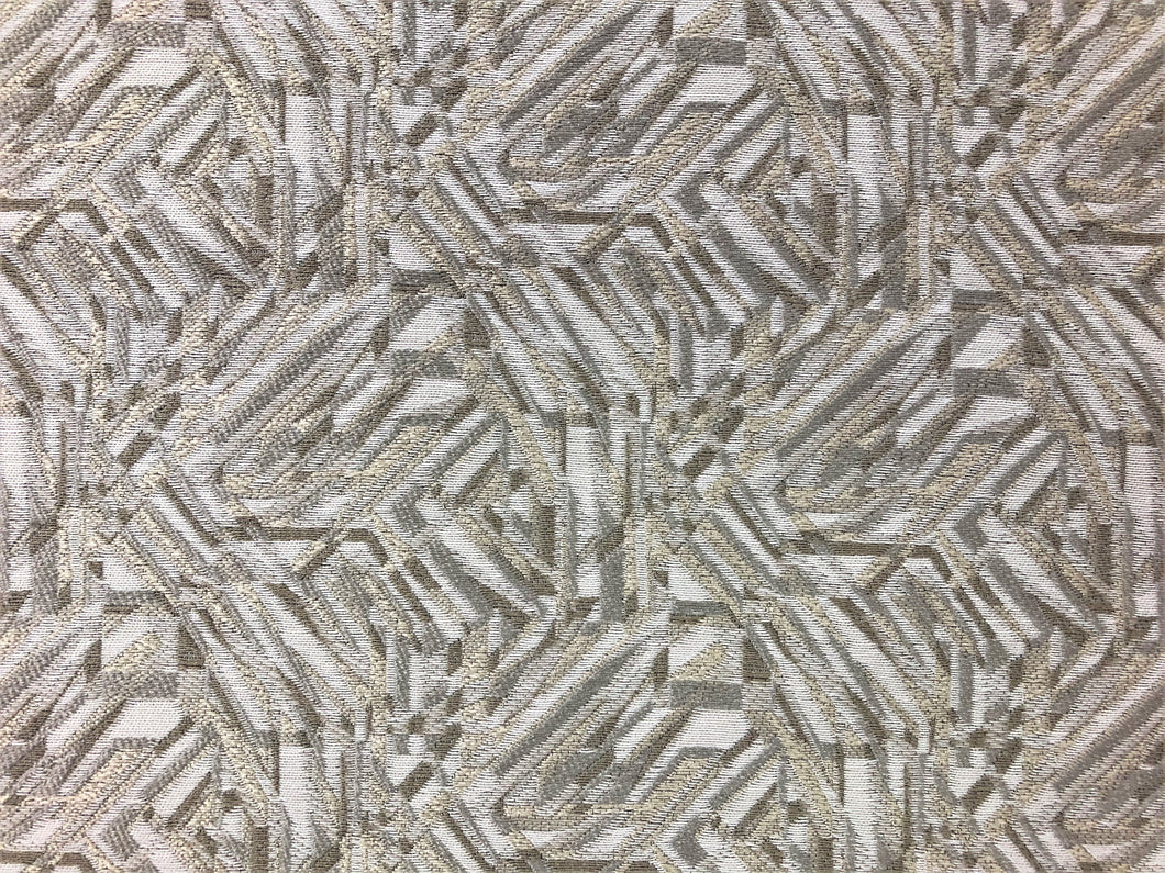 Designer Abstract Beige Taupe Woven Upholstery Drapery Fabric