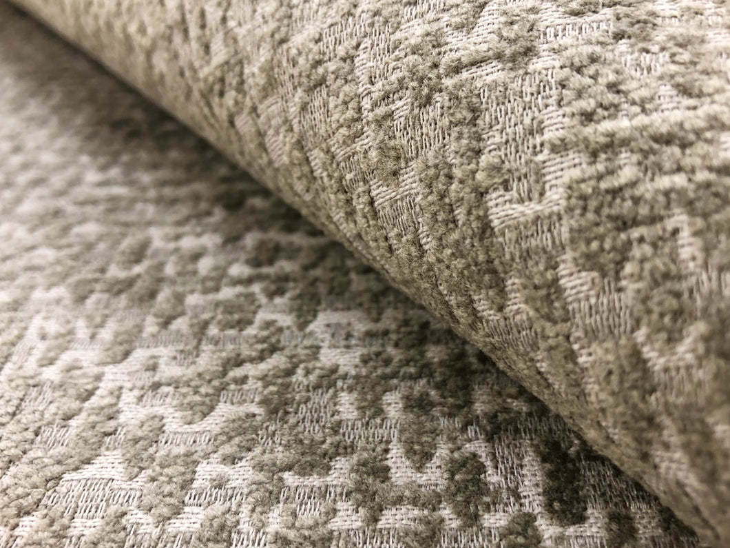 Designer Water & Stain Resistant Textured Abstract Taupe Chenille Upholstery Fabric