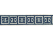 Load image into Gallery viewer, 2.5&quot; Wide Navy Blue Cream Geometric Greek Key Upholstery Drapery Border Tape Trim