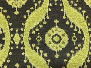 Kravet Medina Wasabi Brown Olive Chartreuse Green Ethnic Tribal Ikat Medallion Water Resistant Upholstery Fabric