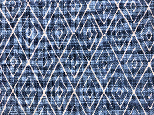 Peter Dunham Atlas Indigo Blue White Diamond Geometric Pattern Linen Upholstery Drapery Fabric
