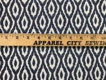 Load image into Gallery viewer, Denim Blue Greige Trellis Medallion Geometric Upholstery Drapery Fabric