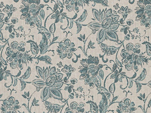 Grey Teal Blue Floral Upholstery Drapery Fabric