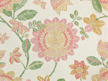 Load image into Gallery viewer, Designer Water Resistant Cream Coral Green Mustard Floral Upholstery Fabric