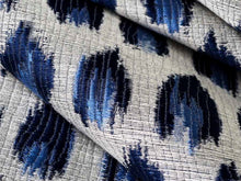 Load image into Gallery viewer, Iris Apfel Spotted Ikat Animal Pattern Indigo Navy Blue Grey Drapery Fabric