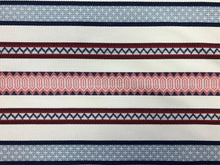 Load image into Gallery viewer, Designer Cream Navy Blue Red Burgundy Geometric Stripe Kilim Ethnic Tribal Upholstery Fabric WHS 5175