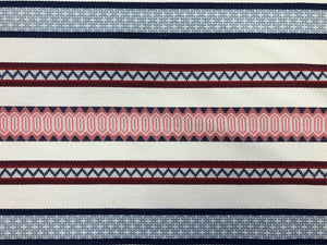 Designer Cream Navy Blue Red Burgundy Geometric Stripe Kilim Ethnic Tribal Upholstery Fabric WHS 5175