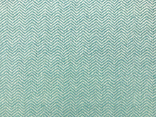 Load image into Gallery viewer, Water &amp; Stain Resistant Indoor Outdoor Aqua Blue Herringbone Geometric MCM Mid Century Modern Upholstery Drapery Fabric