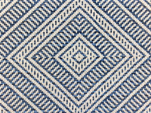 Load image into Gallery viewer, Schumacher Tortola Marine Navy Blue Off White Geometric Woven Indoor Outdoor Water Resistant Upholstery Fabric