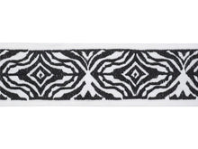 Load image into Gallery viewer, 2.5" Wide Linen Rayon Black Off White Embroidered Animal Pattern Drapery Tape Trim