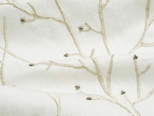 Load image into Gallery viewer, Cotton Linen Ivory Silver Metallic Beaded Embroidered Tree Pattern Drapery Fabric