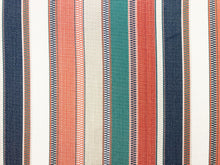 Load image into Gallery viewer, Sunbrella Ascend Tropical Water &amp; Stain Resistant Woven Coral Beige Denim Blue Teal Stripe Nautical Upholstery Fabric