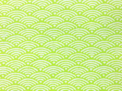 Quadrille China Seas Seto II Lime on White 8180W-05 Linen Cotton White Neon Green Art Deco Abstract Fabric