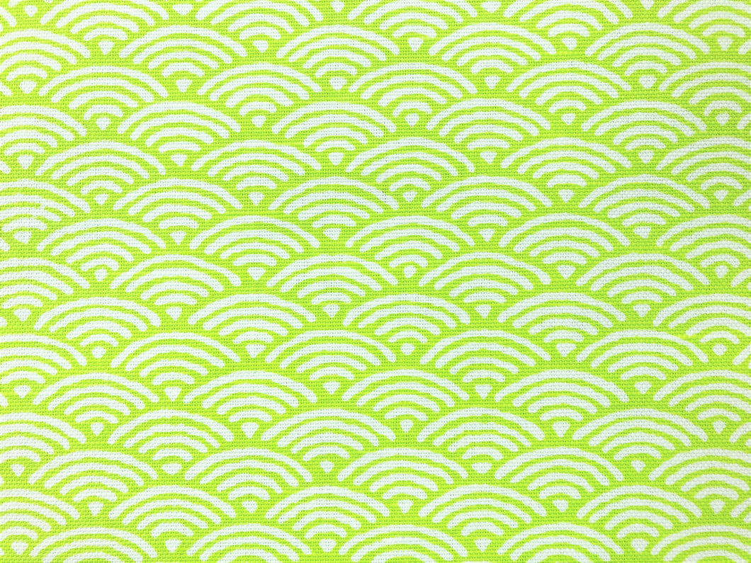 Quadrille China Seas Seto II Lime on White 8180W-05 Linen Cotton White Neon Green Art Deco Abstract Fabric