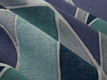 Load image into Gallery viewer, Designer Teal Grey French Blue Aqua Abstract Geometric Upholstery Fabric