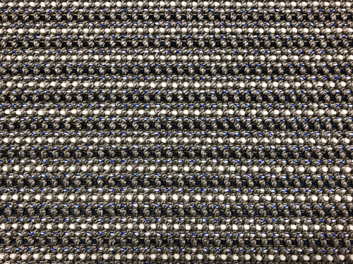 Designer Woven Textured Knotty Gray Navy Royal Blue White Mid Century Modern Speckled Stripe Upholstery Fabric