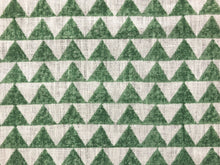 Load image into Gallery viewer, Designer Pyramids Block Printed Linen Green Off White Geometric Fabric