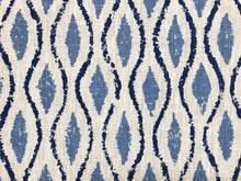 Load image into Gallery viewer, 1/2 Yard Peter Fasano Dristi Indigo Oyster Navy French Blue Ivory Hand Printed Linen Geometric Ethnic Trellis Fabric