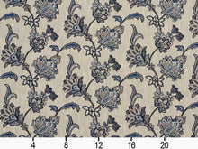Load image into Gallery viewer, Heavy Duty Jacobean Floral Abstract Tapestry Navy Blue Off White Upholstery Fabric