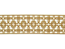 Load image into Gallery viewer, White Mustard Gold Geometric Embroidered Drapery Tape Trim