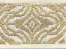 Load image into Gallery viewer, 2.5&quot; Wide Linen Rayon Beige Gold Ivory Embroidered Animal Pattern Drapery Tape Trim