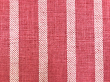 Load image into Gallery viewer, Designer Reversible Pure Linen Rose Red Off White Stripe Upholstery Drapery Fabric